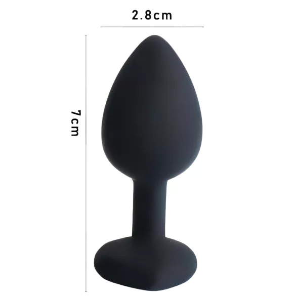 Sunfo - szilikon anál plug szív alakú kővel (fekete-pink)