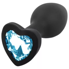   Sunfo - szilikon anál plug szív alakú kék kővel (fekete)