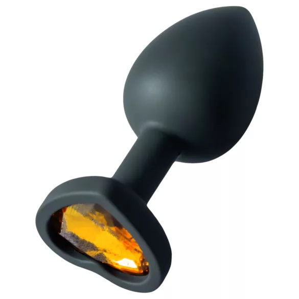 Sunfo - szilikon anál plug szív alakú arany kővel (fekete)