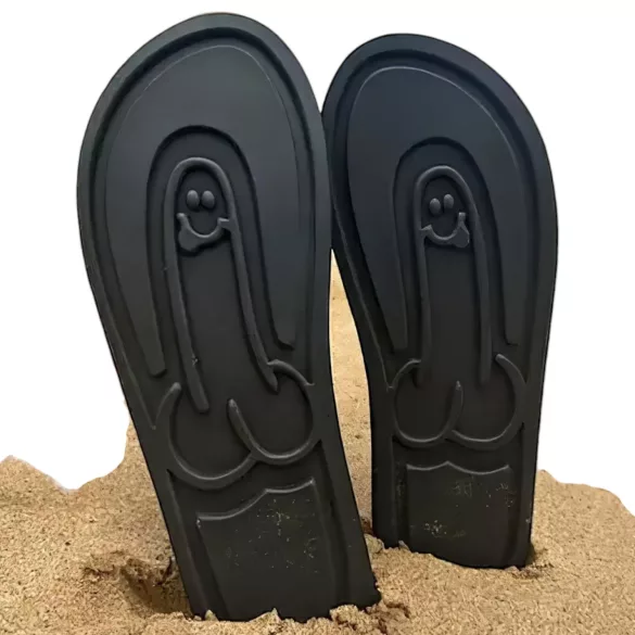Flip-flop papucs - péniszes mintával - fekete
