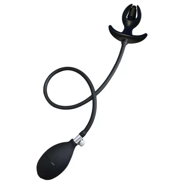 Kangvo - mágneses, felfújható bordázott anál plug (fekete)
