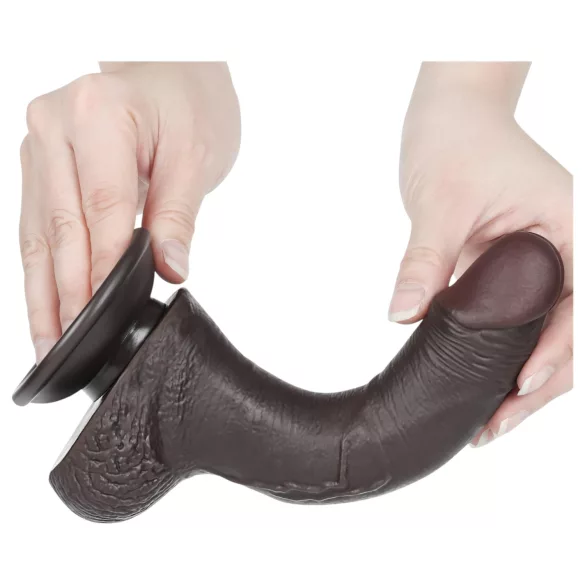 Lovetoy Sliding-Skin - tapadókorongos kétrétegű dildó - 19,5cm (barna)
