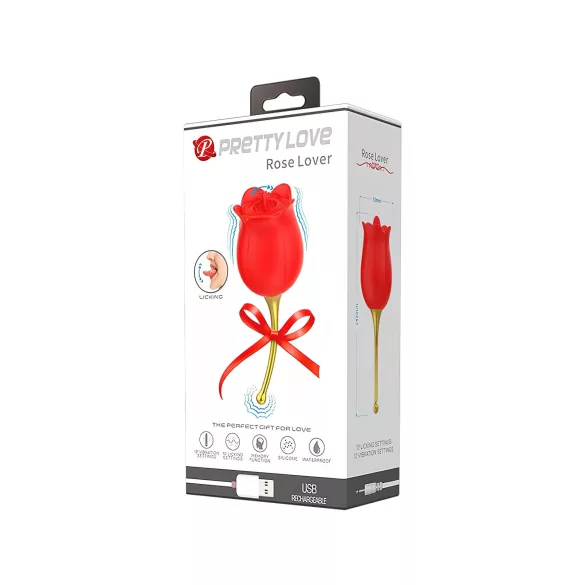 Pretty Love Rose Lover - nyelves 2in1 csikló vibrátor (piros)