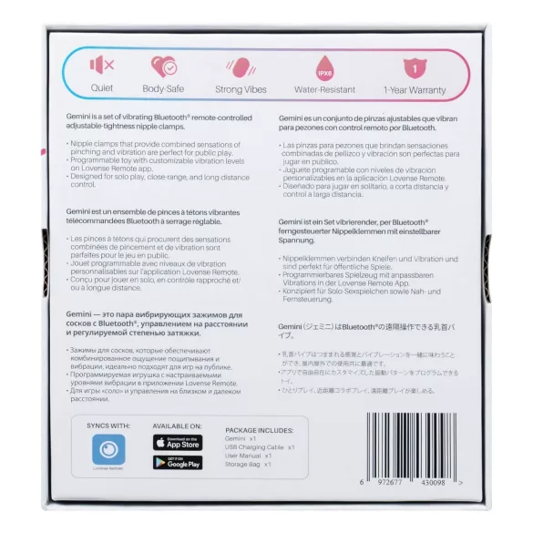 Lovense Gemini - App-vezérelt vibrációs mellbimbó csipesz (pink)