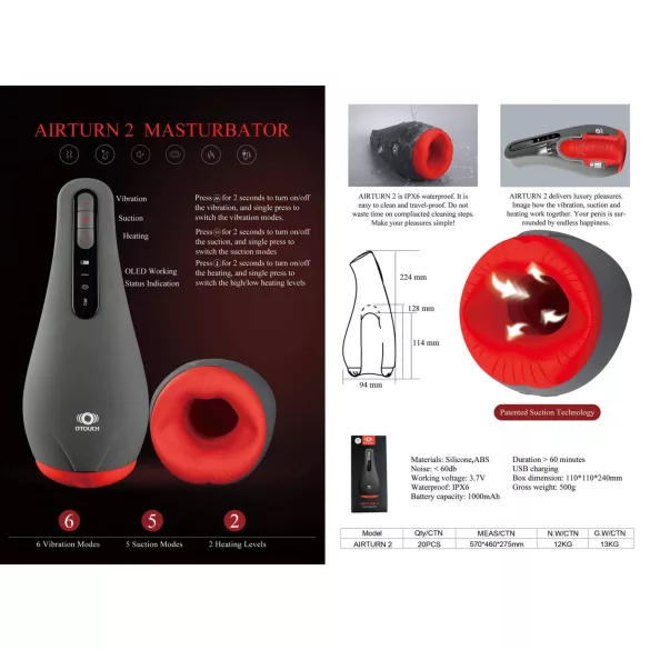 OTOUCH Airturn 2 - akkus szívó maszturbátor férfiaknak (fekete)