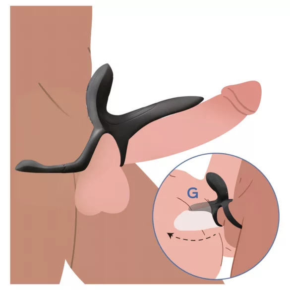 Honey Play Box Pleasure Pivot - okos vibrációs pénisz- és heregyűrű (fekete)