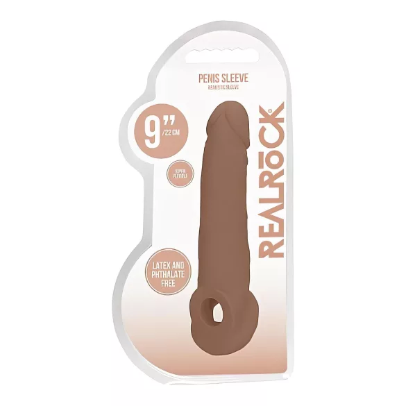 RealRock Penis Sleeve 9 - péniszköpeny (21,5 cm) - sötét natúr