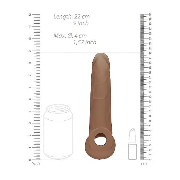 RealRock Penis Sleeve 9 - péniszköpeny (21,5 cm) - sötét natúr