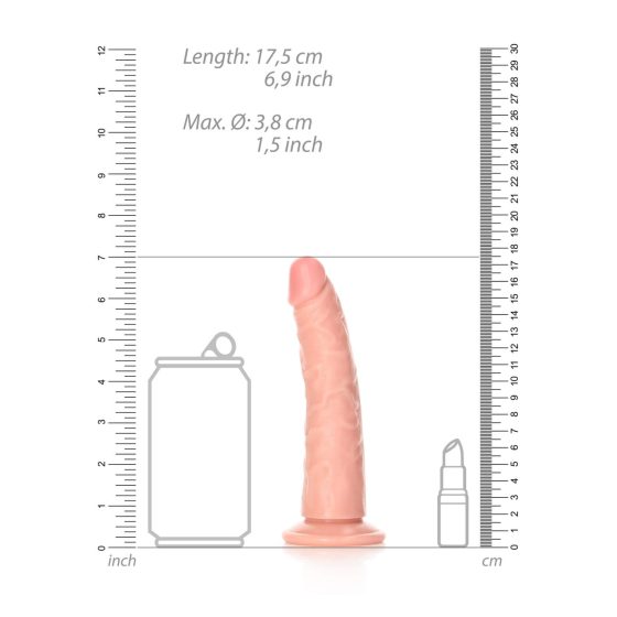 RealRock Slim - tapadótalpas, realisztikus dildó - 15,5cm (natúr)