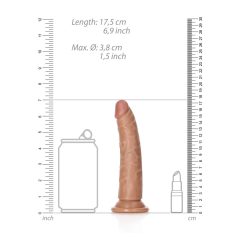   RealRock Slim - tapadótalpas realisztikus dildó 15,5cm (sötét natúr)