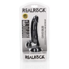   RealRock - tapadótalpas, herés realisztikus dildó - 15,5cm (fekete)