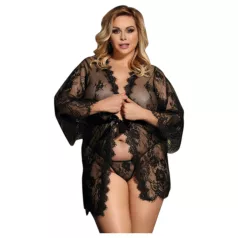 Subblime Queen Plus - csipke köntös szett (fekete, XL-2XL)