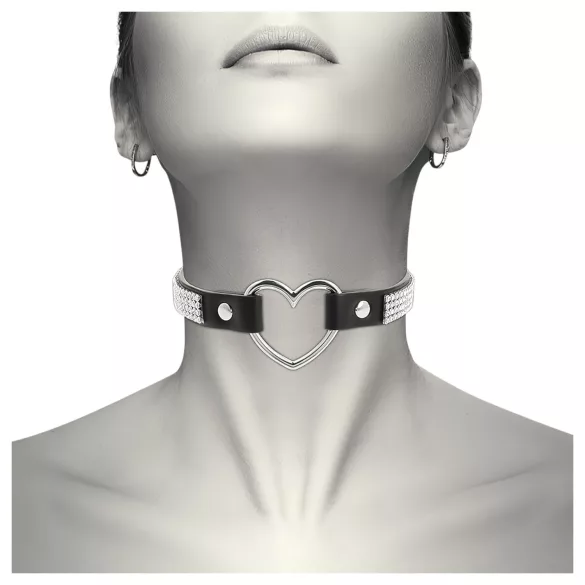 Coquette - strasszos choker szív medállal (fekete)
