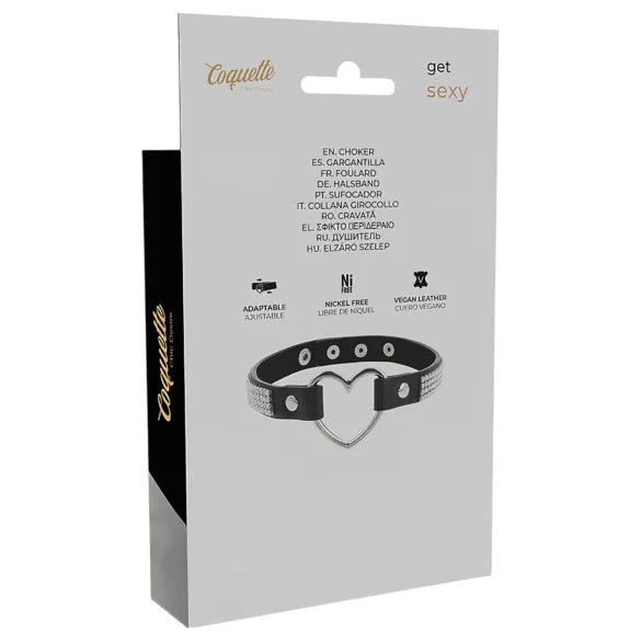 Coquette - strasszos choker szív medállal (fekete)