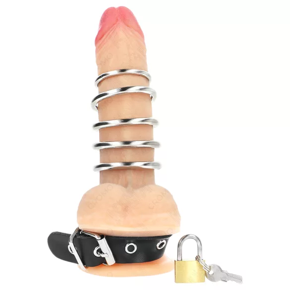 Kink - péniszgyűrű fémgyűrűkkel (fekete)