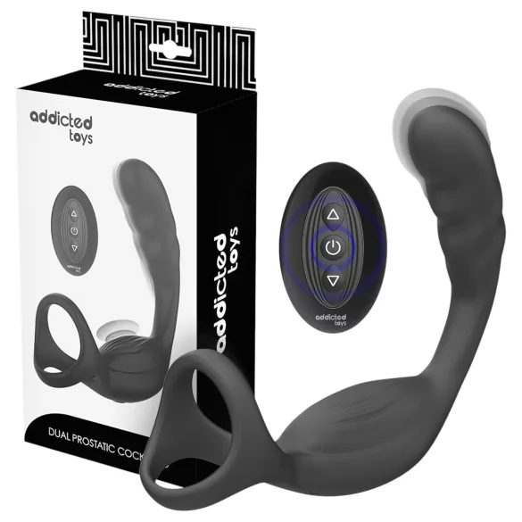 Addicted Toys - análvibrátor pénisz- és heregyűrűvel (fekete)