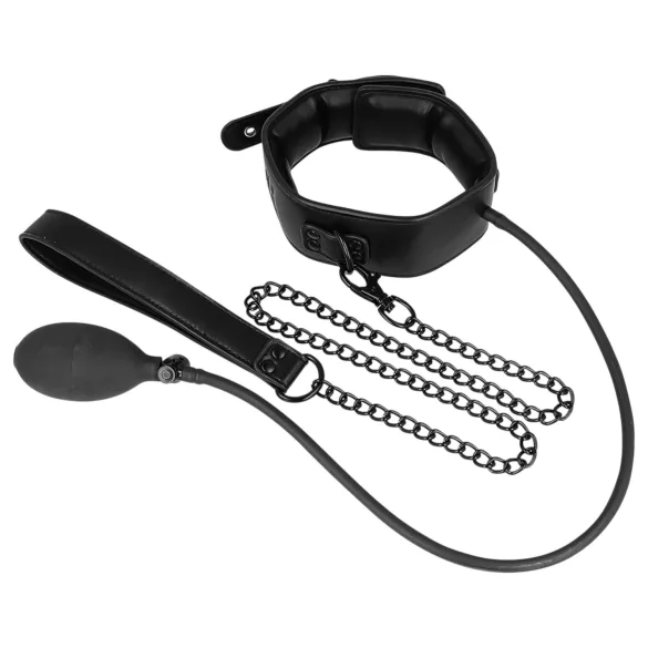 Fetish - felpumpálható nyakörv pórázzal (fekete)