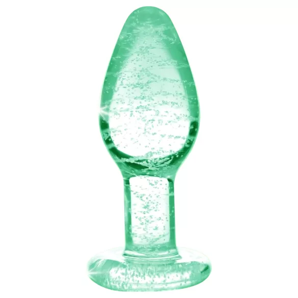 Booty Sparks Glow in the Dark L - üveg butt plug, anál plug (átlátszó)