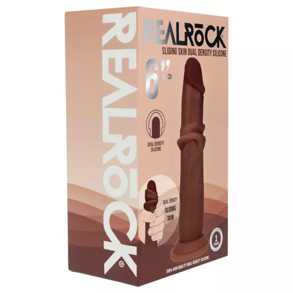 RealRock - dupla sűrűségű élethű dildó (barna) - 15,5 cm