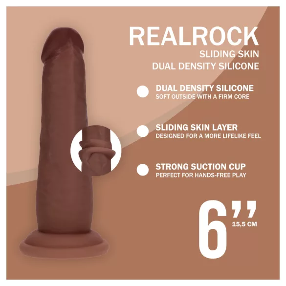 RealRock - dupla sűrűségű élethű dildó (barna) - 15,5 cm