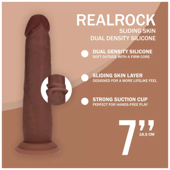 RealRock - dupla sűrűségű élethű dildó (barna) - 18,5 cm