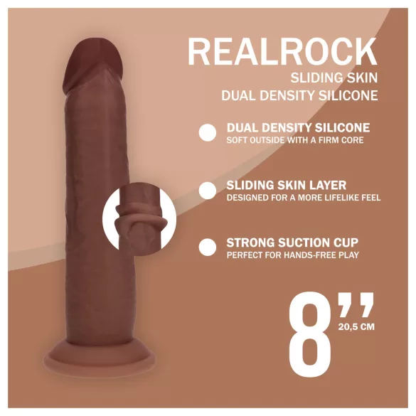 RealRock - dupla sűrűségű élethű dildó (barna) - 20,5 cm