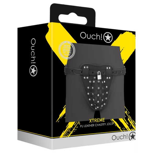 Ouch! - ketreces műbőr férfi erényöv lakattal (fekete)