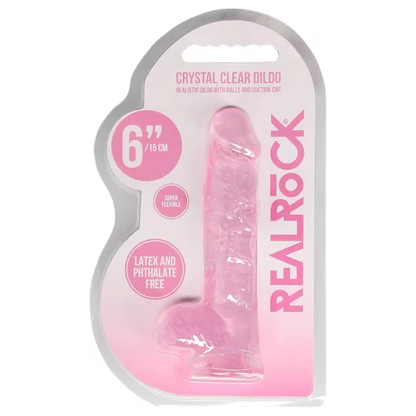RealRock - átlátszó élethű dildó (pink, 15 cm)