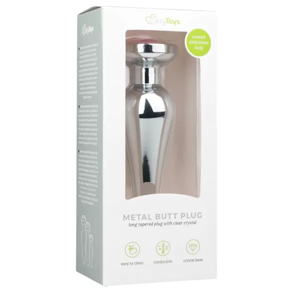 Easytoys Metal No.11 - pink köves kúp anál plug - ezüst (3,5cm)