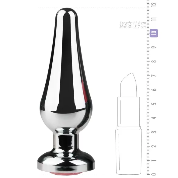 Easytoys Metal No.11 - pink köves kúp anál plug - ezüst (3,5cm)