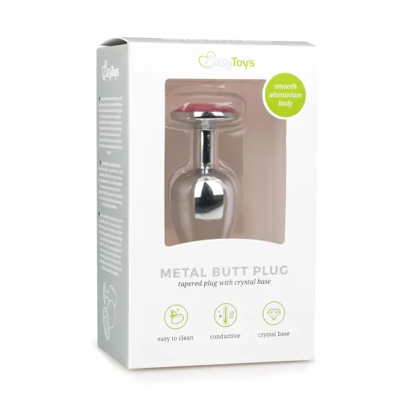 EasyToys Metal No.1 - pink köves kúp anál plug (ezüst, 2,7 cm)