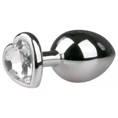   EasyToys Metal No.7 - szíves anál plug fehér kővel (ezüst)