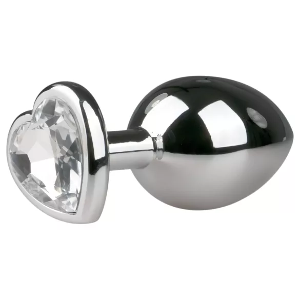 EasyToys Metal No.7 - szíves anál plug fehér kővel (ezüst)