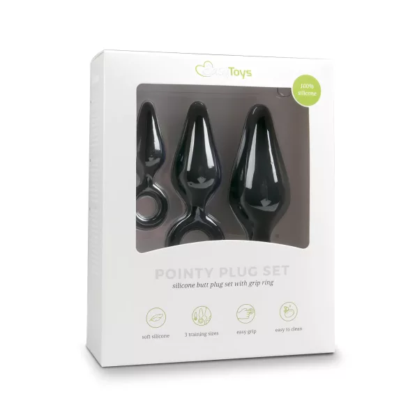 EasyToys - fekete gyűrűs anál plug szett kezdőknek (3 db)