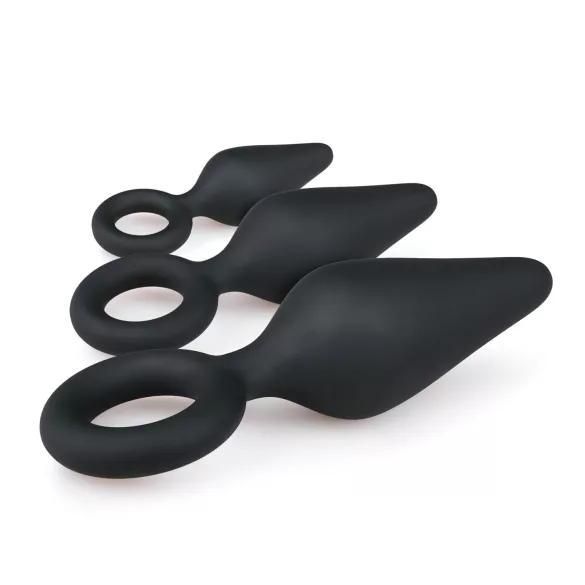 EasyToys - fekete gyűrűs anál plug szett kezdőknek (3 db)