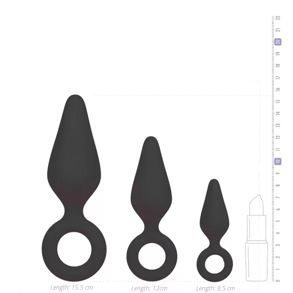 EasyToys - fekete gyűrűs anál plug szett kezdőknek (3 db)