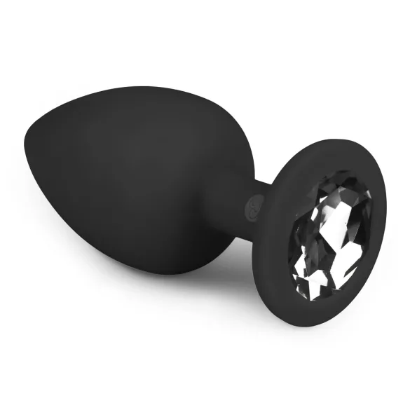 EasyToys Diamond - fehér köves anál plug (nagy, fekete)
