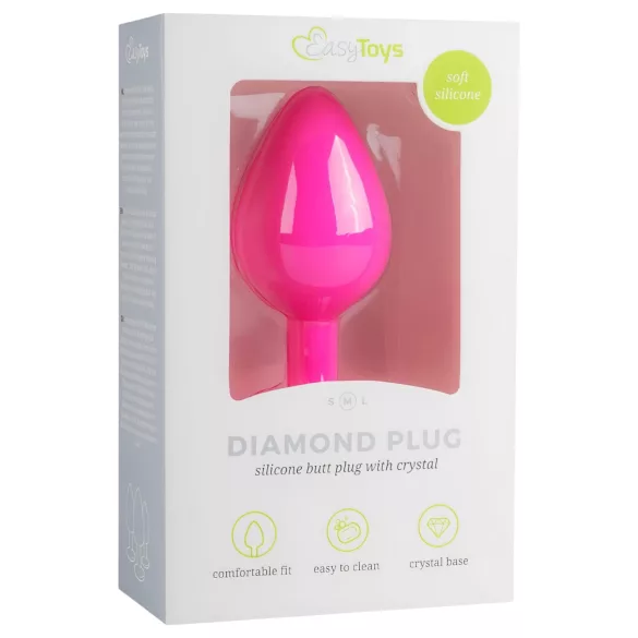 EasyToys Diamond - fehér köves anál plug (közepes, pink)