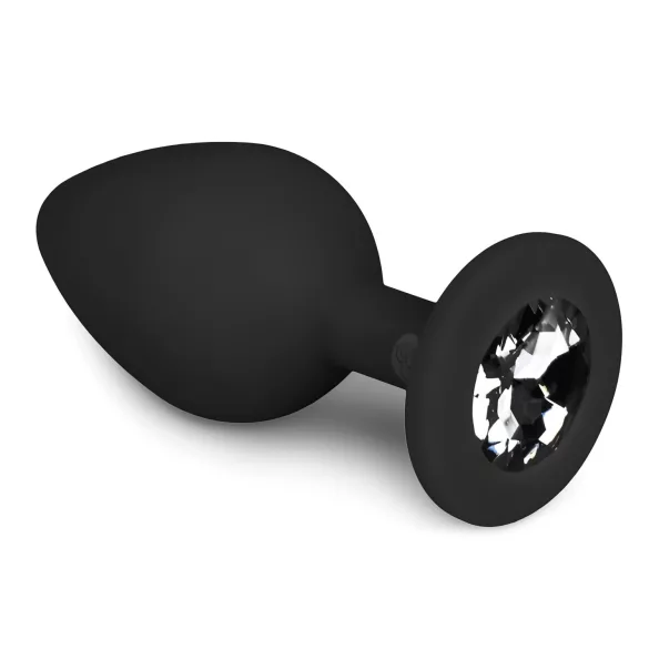 EasyToys Diamond - fehér köves anál plug (közepes, fekete)