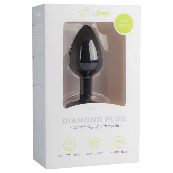 Easytoys Diamond - fehér köves anál plug (kicsi) - fekete