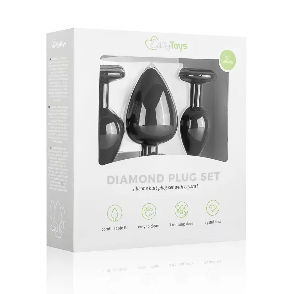 EasyToys Diamond - köves anál plug szett kezdőknek (fekete)
