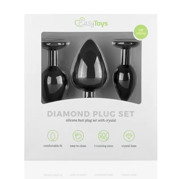 EasyToys Diamond - köves anál plug szett kezdőknek (fekete)