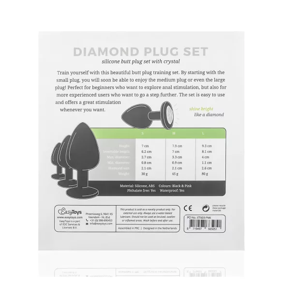 EasyToys Diamond - köves anál plug szett kezdőknek (fekete)