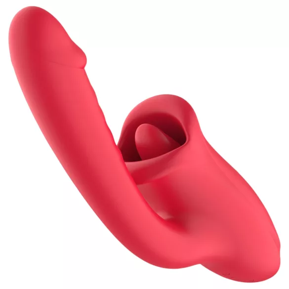 Teazers - vibrátoros dildó nyelves csiklóizgatóval (piros)