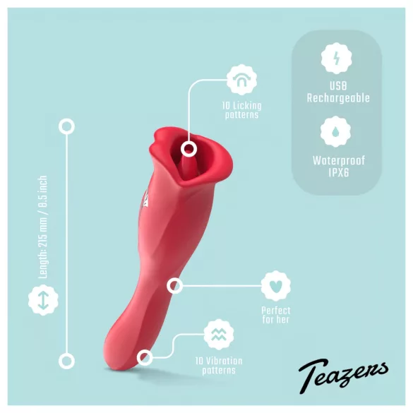 Teazers - kétvégű vibrátor nyelves csiklóizgatóval (piros)
