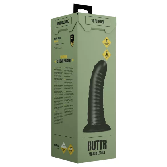 BUTTR Double Ribbed - óriás bordázott anál plug (fekete) - 26 cm