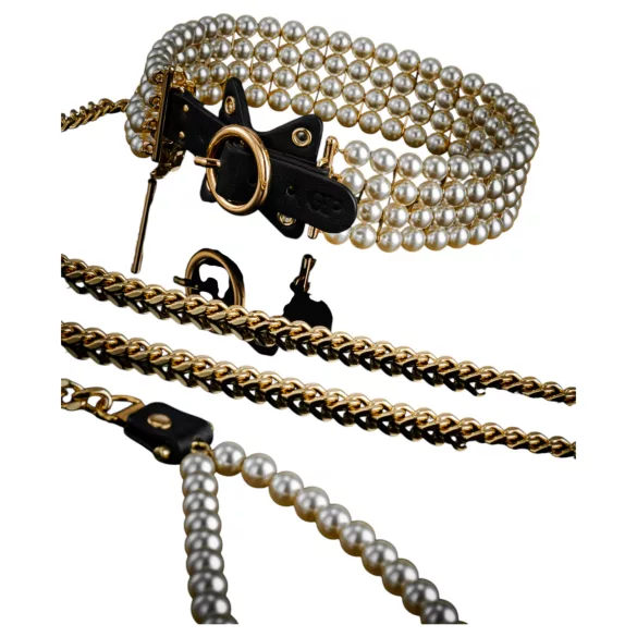 Allure - gyöngyös nyakörv pórázzal (fekete)