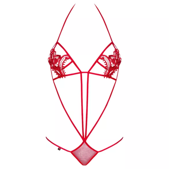 Obsessive Luiza - tulipános, pántos, piros body (S/M)