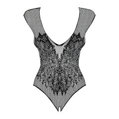   Obsessive B112 - ujjatlan, angyalszárnyas, nyitott necc body (fekete)