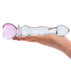 GLAS - szíves üveg dildó (áttetsző)